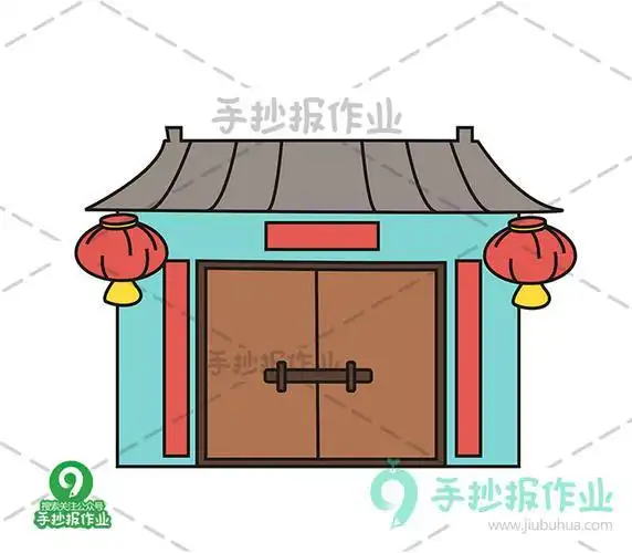 春节对联大门卡通简笔画