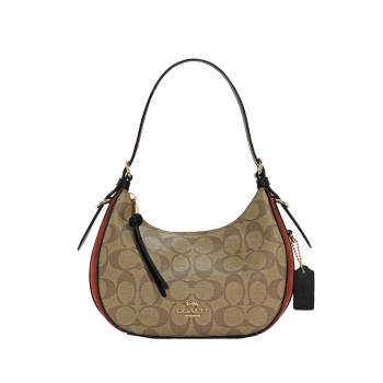 蔻驰(coach) 奢侈品女士经典标志帆布kleo半月包单肩斜挎包 卡其色