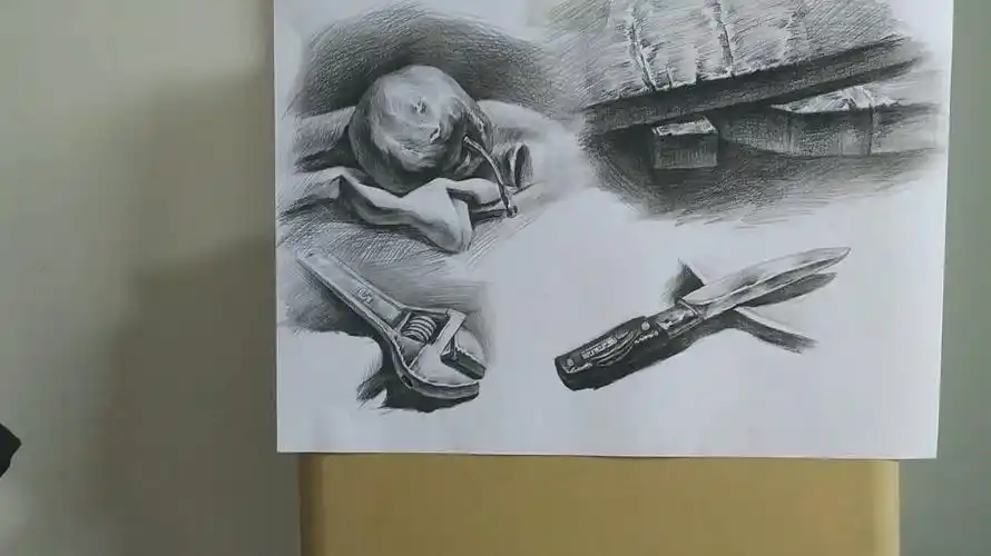 素描静物,小刀子,木板,水果,手板