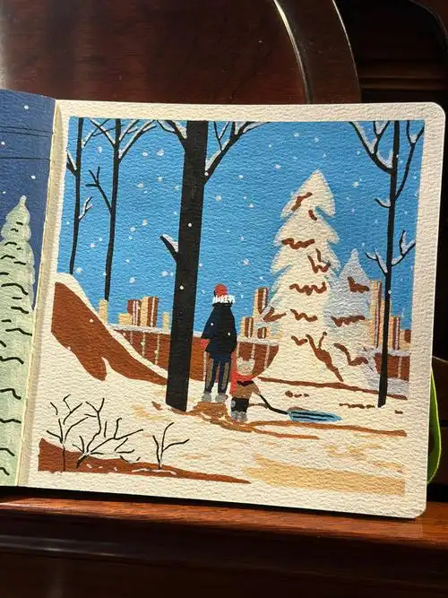 丙烯马克笔画临摹冬日雪景附简易线稿