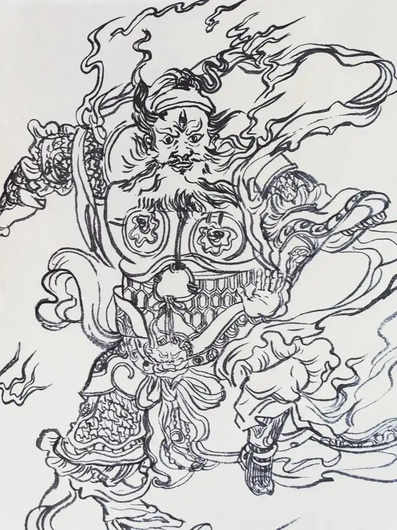 道教文化 #白描 #绘画过程分享  #王灵官 #护法神将  - 抖音