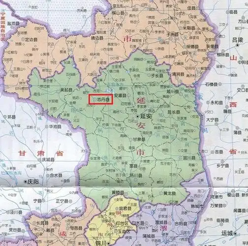 中国陕西省延安市的志丹县位置