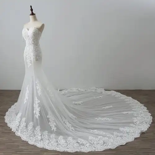 婚纱拖尾长_2017新款高贵流苏蕾丝气质鱼尾1.