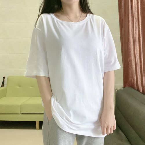 白色纯棉网红短袖t恤女夏半截袖韩版宽松纯白色半袖情侣款上衣潮 白色