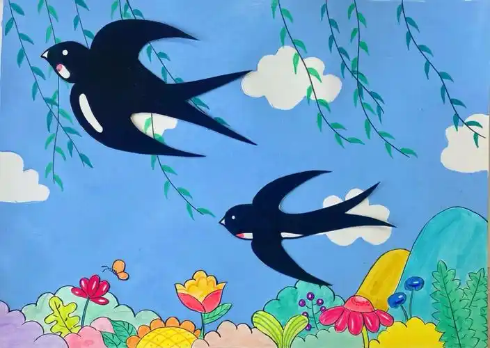 春天主题儿童画简笔画含线稿步骤