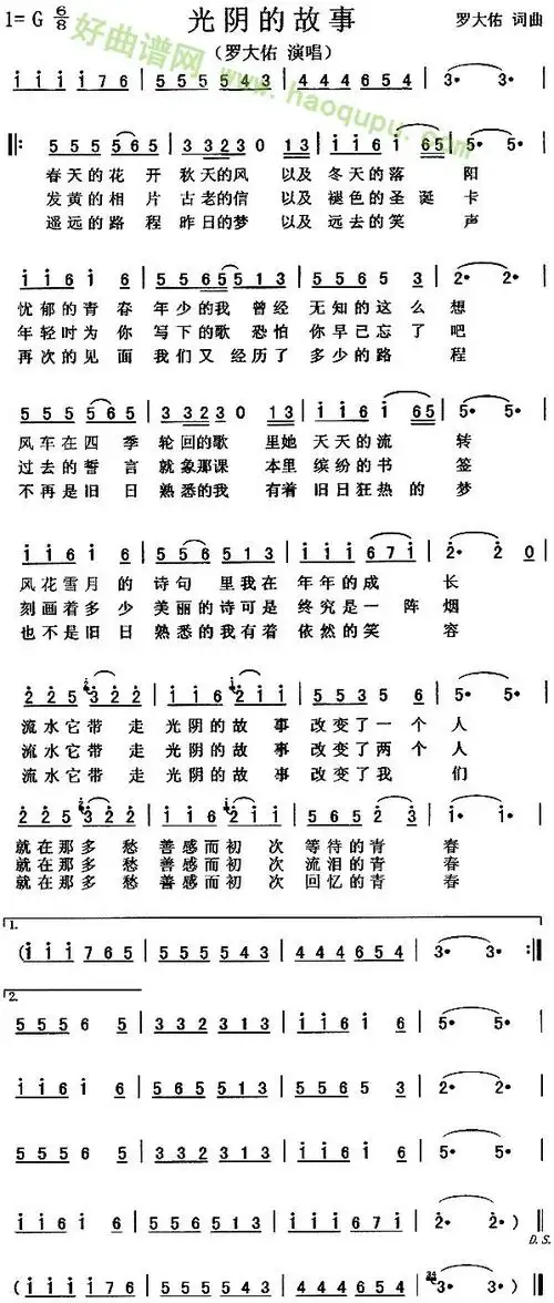 光阴的故事 罗大佑 歌谱 简谱