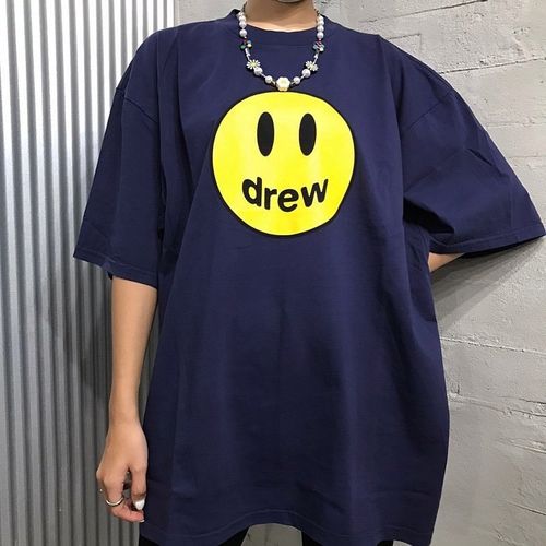 drew笑脸海军蓝短袖t恤贾斯汀比伯同款fog美式高街情侣宽松男女潮