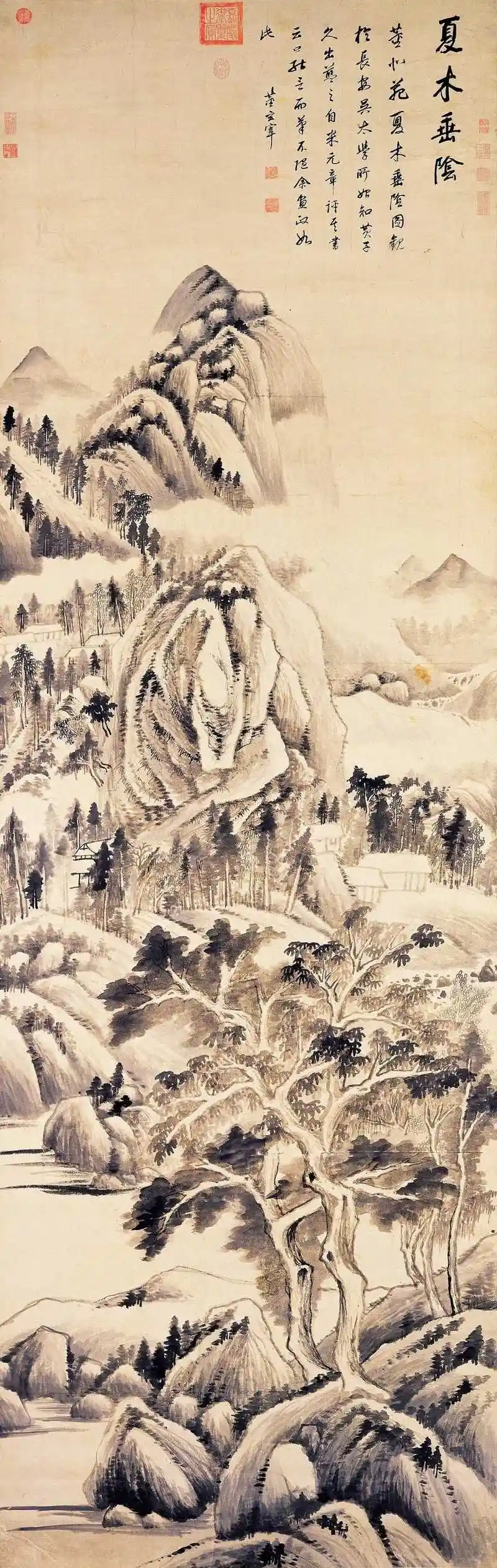 《夏木垂荫图》董其昌"南北宗论"将王维推向至高无上的地位,此画中