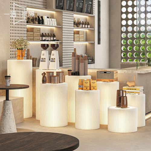 圆柱展示台产品中岛台流水台展台商场橱窗陈列台浮雕展会展览摆台常规