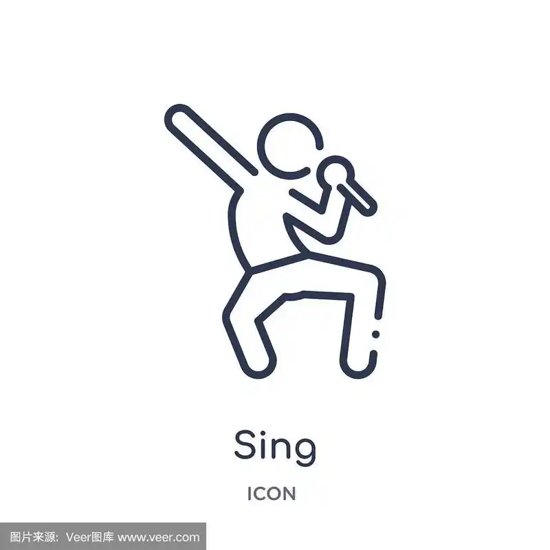 线性唱歌图标从活动和爱好大纲收集.细线唱矢量孤立在白色的背景.