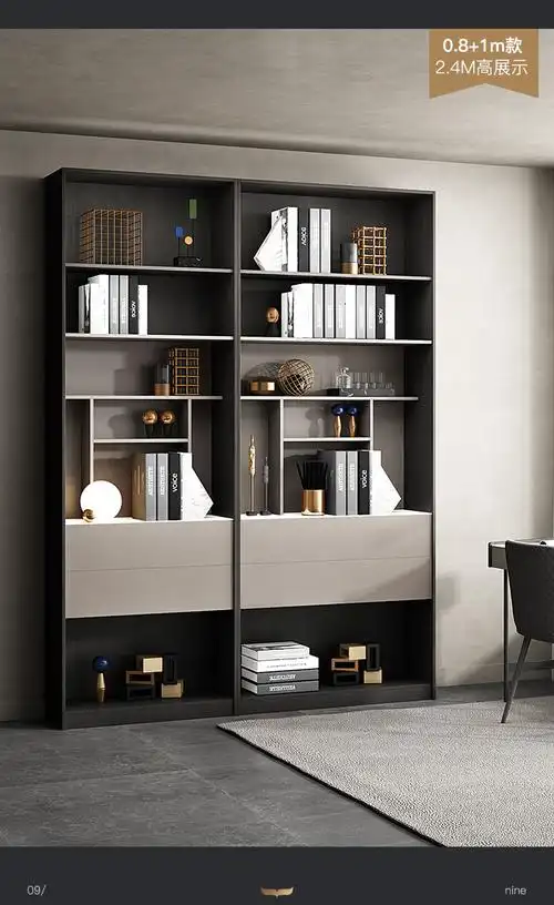 轻奢书柜海森威意式客厅整墙落地书柜书桌组合简约现代轻奢置物收纳柜