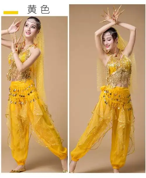 文演印度肚皮舞服装女性感初学者肚皮舞上衣鼓舞演出舞蹈服饰 黄色 七