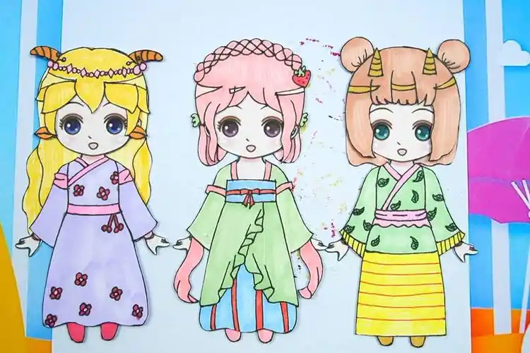 十二星座古风汉服手绘处女座女孩纸娃娃手工贴纸
