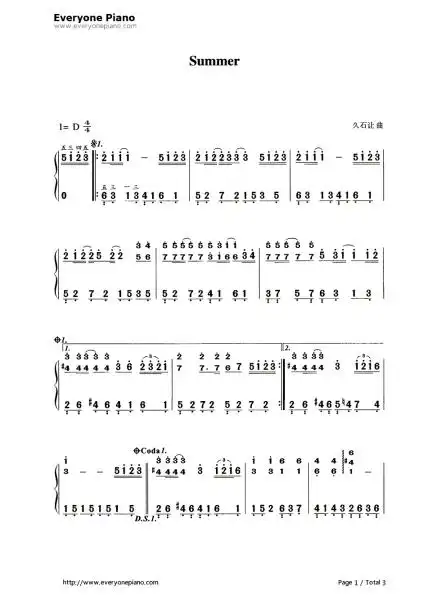 summer钢琴简谱