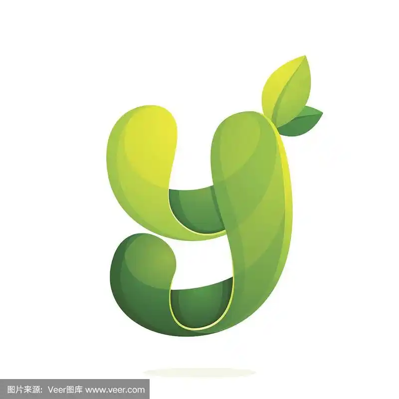 y字母与绿色叶子的生态图标.