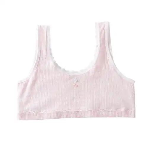 日系少女小学生发育期内衣女 儿童吊带蕾丝边无缝运动抹胸内衣