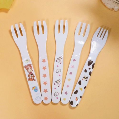儿童叉子餐具宝宝密胺小叉子水果叉卡通调羹喝汤吃饭叉小孩辅食叉