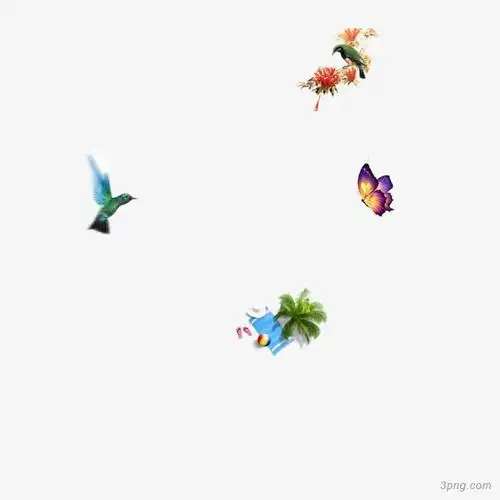 漂浮卡通绿色植物蝴蝶小花免扣png素材透明免抠图片-动植人物