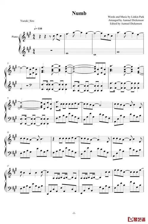 numb钢琴谱-linkin park-简谱网