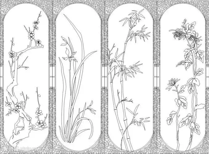 40共享分×关 键 词:梅兰竹菊 梅 兰 竹 菊 国画 移门 白描 线描 刻绘