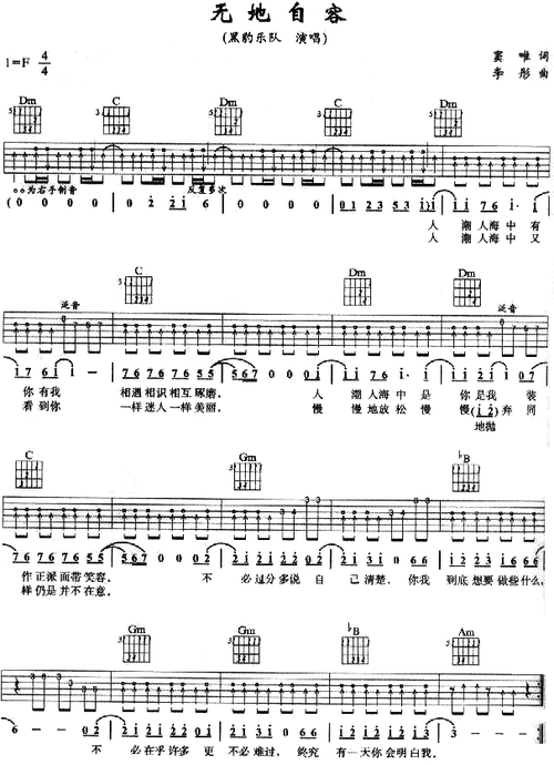 无地自容吉他谱黑豹乐队切音版吉他图片谱1张