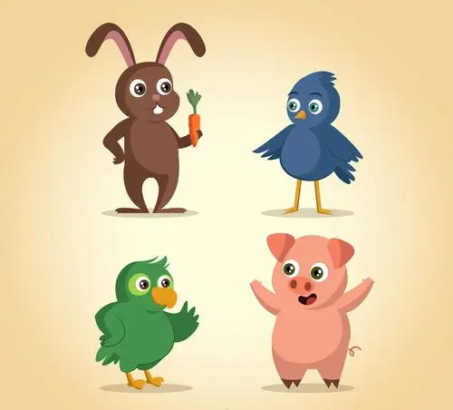 4款卡通站姿动物矢量素材