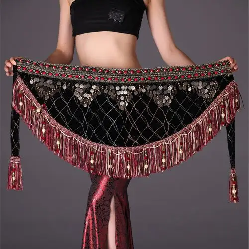复古肚皮舞服装古典吊币表演腰链流苏肚皮舞铜币臀巾舞台部落腰链