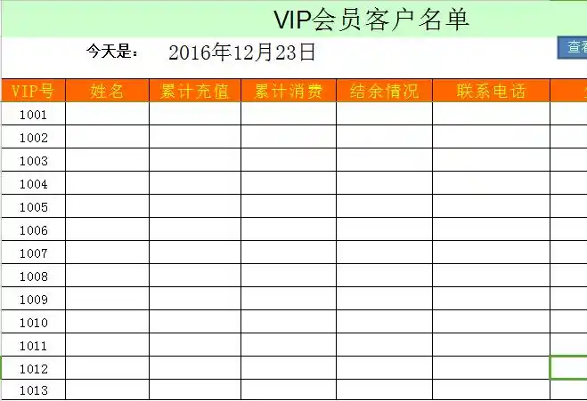 vip会员客户名单excel模版下载