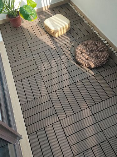 阳台露台花园改造自铺防水防腐防滑室内木塑拼接地板 咖啡色/直条纹