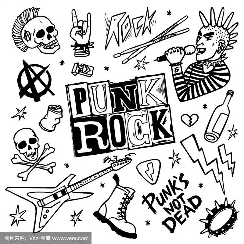朋克不是死词和设计元素.矢量插图.