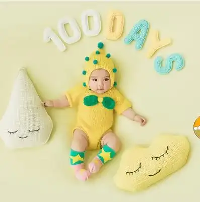 新款百天宝宝摄影服装百天照婴儿主题道具艺术照衣服背景出租白蜗牛08