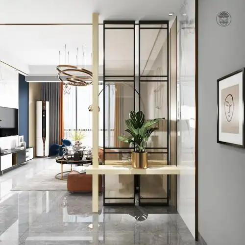 入户门玻璃隔断客厅现代简约定制长虹家用玄关铁艺轻奢艺术屏风茶色