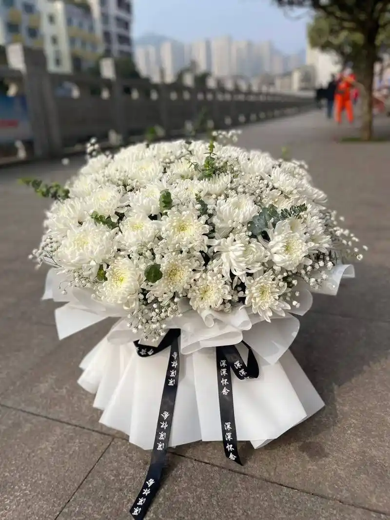 用洁白的菊花来悼念逝去的人,以此来表达对死者的怀念,寄托自己的哀思