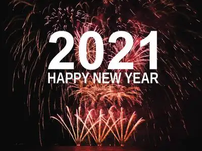 2021年新年快乐,烟花背景用五彩缤纷的烟花迎接2021年新年快乐2021年