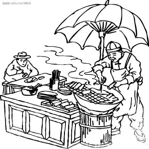 小吃简笔画摆摊卖食物简笔画超可爱的各种快餐小吃店铺的简笔画图片