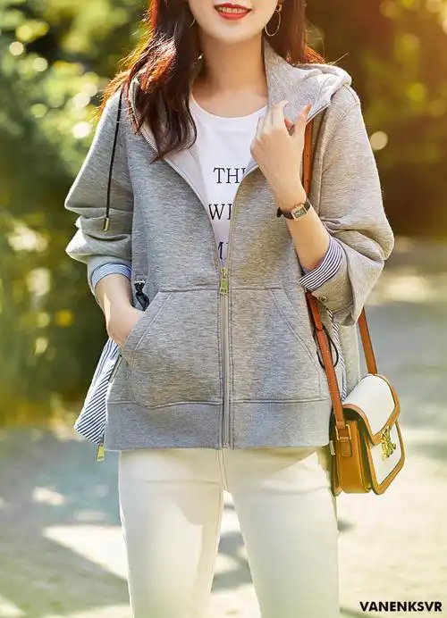 品牌连帽卫衣外套女 条纹侧面拉链拼接设计感 腰间抽绳 秋季新款女装