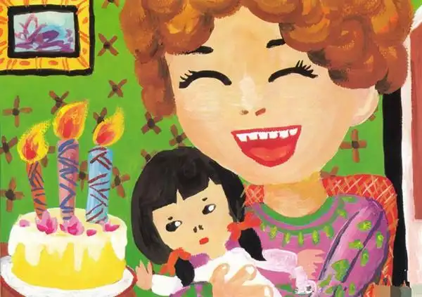 儿童画水粉画的步骤:我的妈妈水粉画