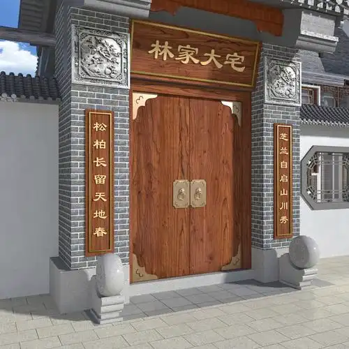 老榆木中式大门庭院木门实木大门对开复古进户门门楼原木别墅大门