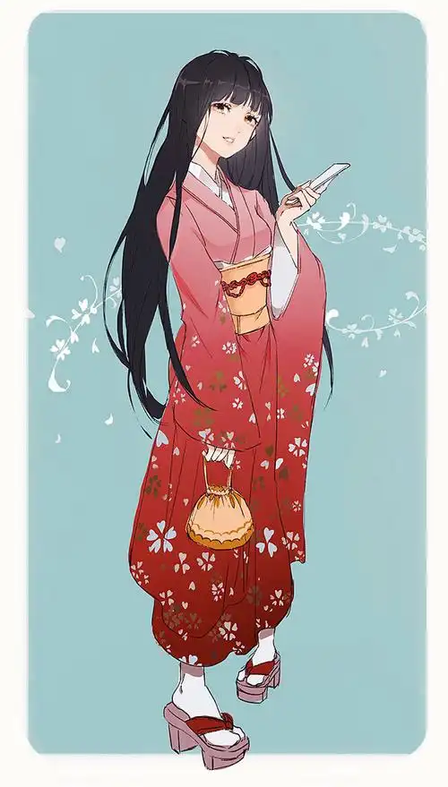 服装女生搭配人物人设素材设计和服日系