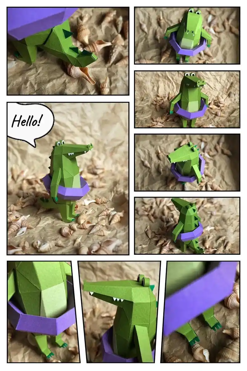 带泳圈的小鳄鱼立体折纸教程.#纸模 #教程 #折纸 #可爱  - 抖音