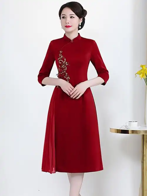 参加婚礼妈妈礼服年轻高端喜婆婆婚宴装丈母娘连衣裙旗袍高贵夏秋