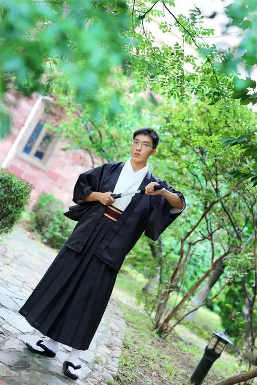 日本和服男秋冬新品行灯袴正装和服套装日本武士和服