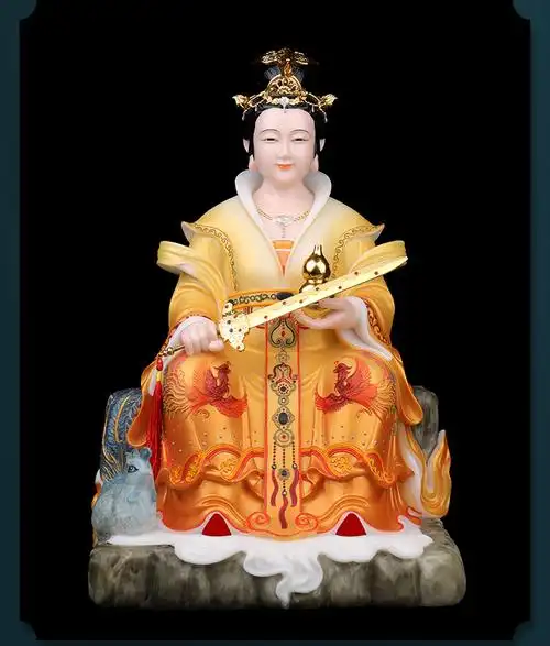 九黎圆通 汉白玉九天玄女像 彩绘九天玄女娘娘神像家用玄天圣母坐像