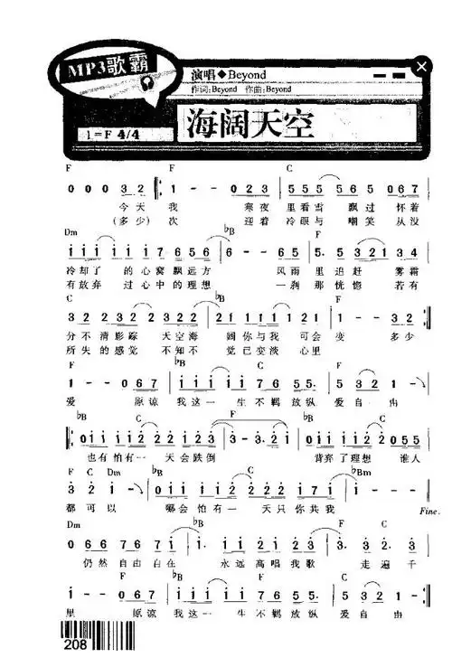 海阔天空钢琴简谱数字