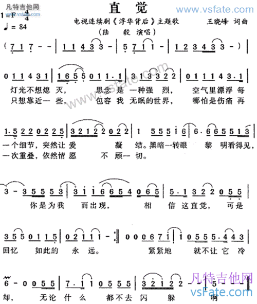 直觉《浮华背后》主题歌吉他谱下载