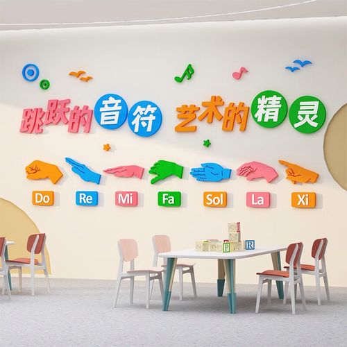 墙面装饰钢琴音乐符主题文化墙教室楼梯培训机构3d立体墙贴 音阶手势