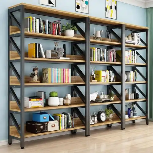 书架简易落地多层书柜置物架简约现代钢木自由组合收纳铁艺省空间