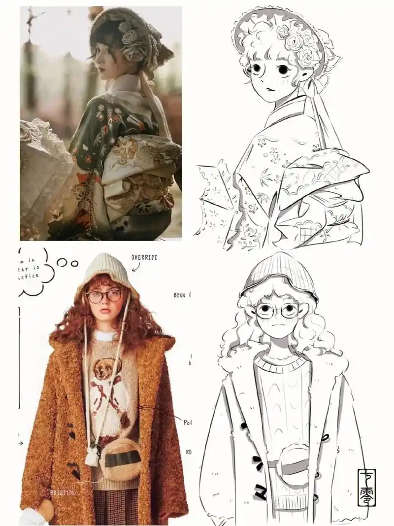 卡通人物形象速写线稿,临摹练习素材. by 七零 #插画  - 抖音