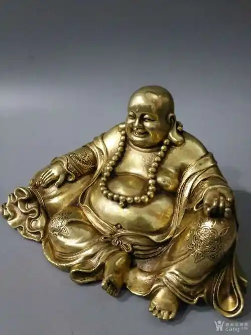 旧藏大明宣德年制黄铜鎏金【弥勒佛】一尊