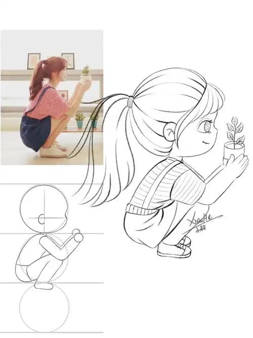 q版人物线稿蹲姿